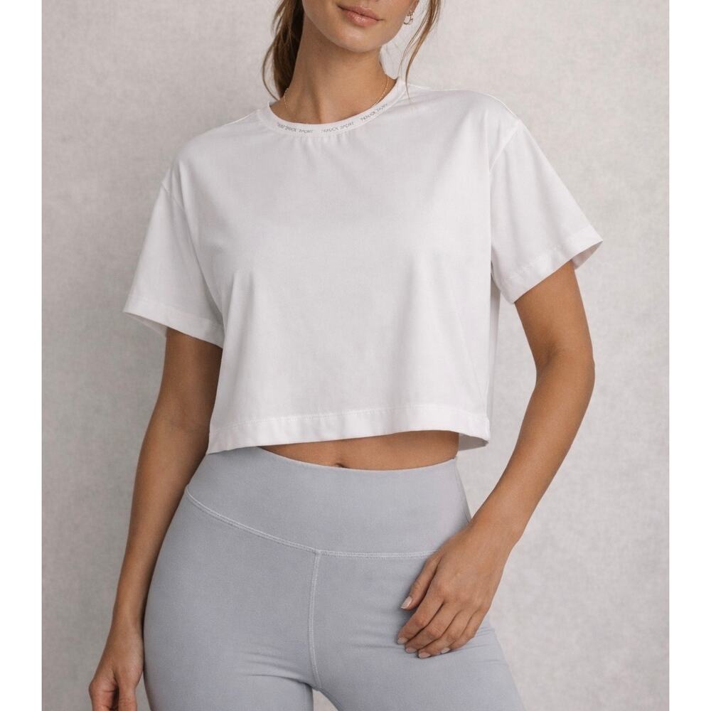 Tuckernuck TNuck Sport White Cropped Ryan Boyfriend Tee Size Small Athleisure